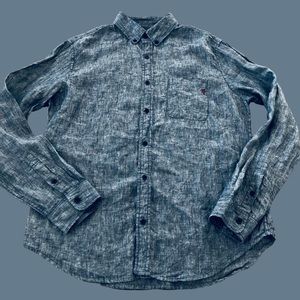 Cole Haan Mens Medium 100% Linen Button Down Chambray Shirt Pinch Maine Classic